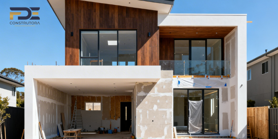 Casa moderna em construção pronta para venda no mercado imobiliário